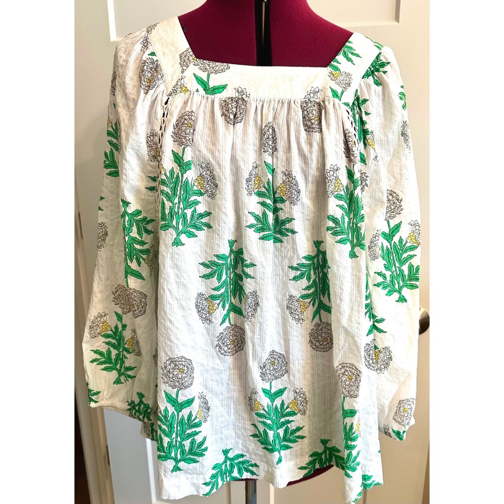 Lane Bryant Women 22/24 Floral Cotton Gauze Blouse Square Neck Lace/Whimsy/Boho